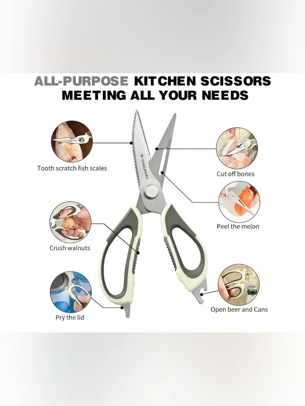 Tongmaru Cream & Gray Kitchen Shears - Multi-Purpose Heavy Duty Scissors